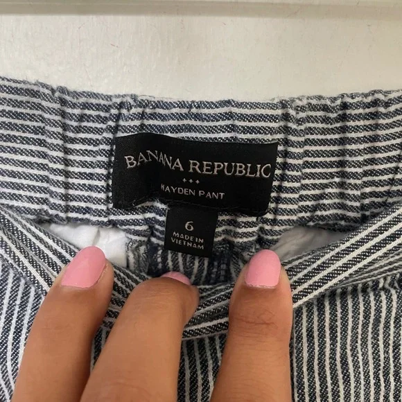 Banana Republic Hayden Pant Blue White Striped Tapered Cropped Trousers Womens 6 - Picture 2 of 5